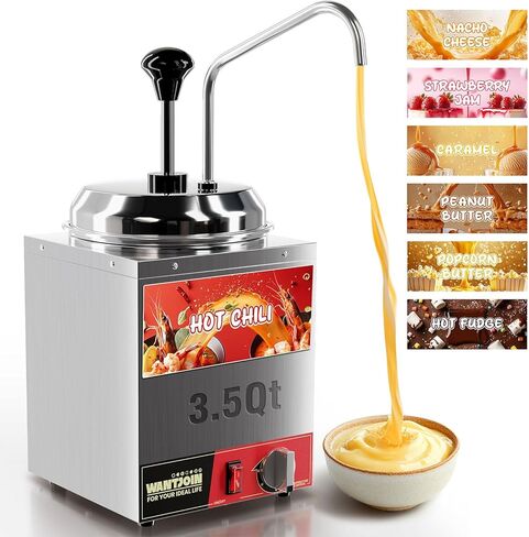 WantJoin Nacho Cheese Dispenser with Pump - 4.6QT Commercial Stainless Steel Warmer with 86-185°F Temperature Control for Hot Fudge, Caramel & Sauces in Saudi Arabia