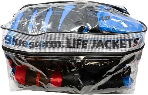 سترة نجاة للقوارب العامة للرياضات المائية ذات 4 إبزيم من Bluestorm® للبالغين | سترة نجاة من الإسفنج العالمي معتمدة من خفر السواحل الأمريكي (USCG) من النوع 3 (PFD)، 4 قطع باللون الأحمر/الأزرق مع حقيبة، عالمية للبالغين in Kuwait