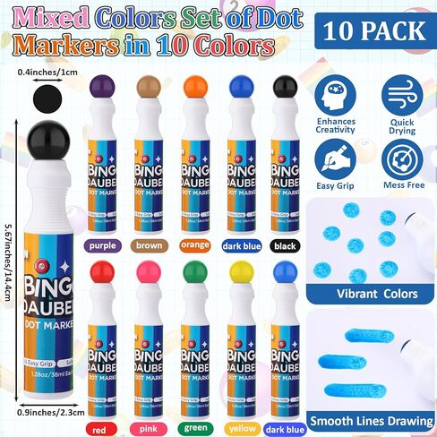 Crtiin 12 Pcs Bingo Game Gifts for Women Bingo Dauber Bag with 10 Pcs 1.28 oz Mixed Colors Dot Markers in 10 Colors Makeup Bag with Zipper Accessories Tote Gifts Game Suitable for Women and Girls in Saudi Arabia