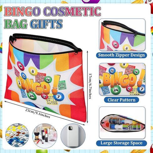 Crtiin 12 Pcs Bingo Game Gifts for Women Bingo Dauber Bag with 10 Pcs 1.28 oz Mixed Colors Dot Markers in 10 Colors Makeup Bag with Zipper Accessories Tote Gifts Game Suitable for Women and Girls in Saudi Arabia