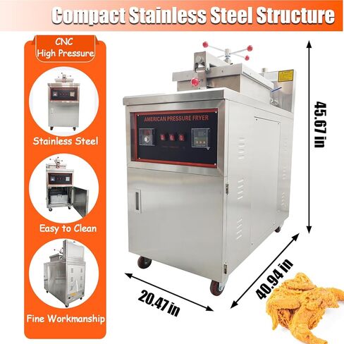 Commercial Natural Gas Deep Fryer CNC High-Pressure Chicken Fryer with 0-99 Min Timer & 20-250°C Temp Control 55LBS/H Output Stainless Steel Fried Chicken Stove for Restaurants Fast Food in Kuwait