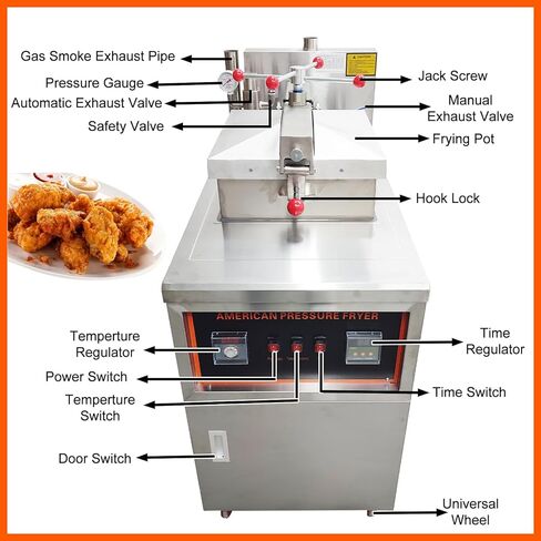 Commercial Natural Gas Deep Fryer CNC High-Pressure Chicken Fryer with 0-99 Min Timer & 20-250°C Temp Control 55LBS/H Output Stainless Steel Fried Chicken Stove for Restaurants Fast Food in Kuwait