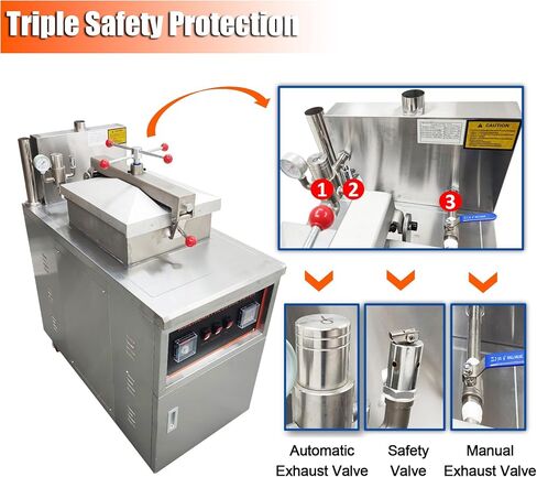 Commercial Natural Gas Deep Fryer CNC High-Pressure Chicken Fryer with 0-99 Min Timer & 20-250°C Temp Control 55LBS/H Output Stainless Steel Fried Chicken Stove for Restaurants Fast Food in Kuwait