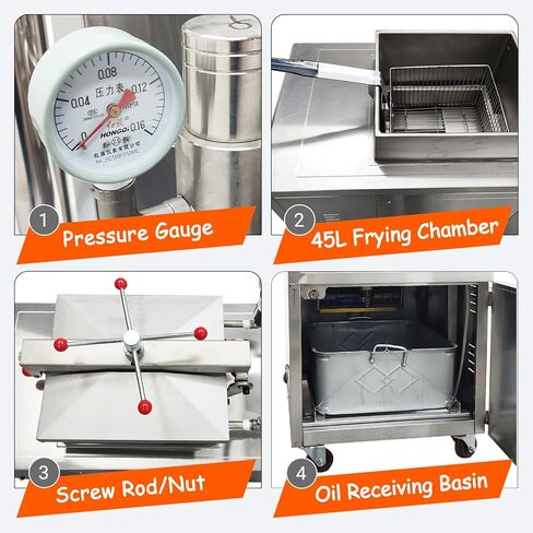 Commercial Natural Gas Deep Fryer CNC High-Pressure Chicken Fryer with 0-99 Min Timer & 20-250°C Temp Control 55LBS/H Output Stainless Steel Fried Chicken Stove for Restaurants Fast Food in Kuwait