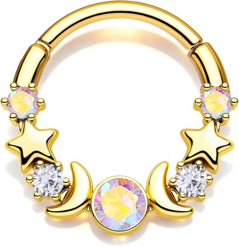 CM Crareesi Mania Moon Phase Septum Ring 16g Opal Sepal Septum Jewelry Jewelry Star Daith أقراط 316L in Saudi Arabia