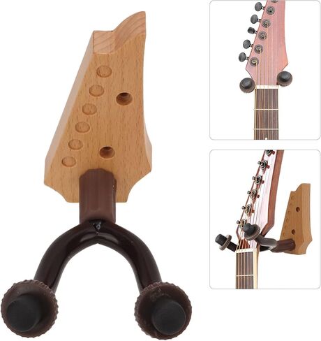 Guitar Wall Mount Holder Stand Hanger Bracket Banjo Ukulele Display Beech Wood Metal Natural Decoration Wood Colour (Creative Electric Guitar Head Model) in Saudi Arabia