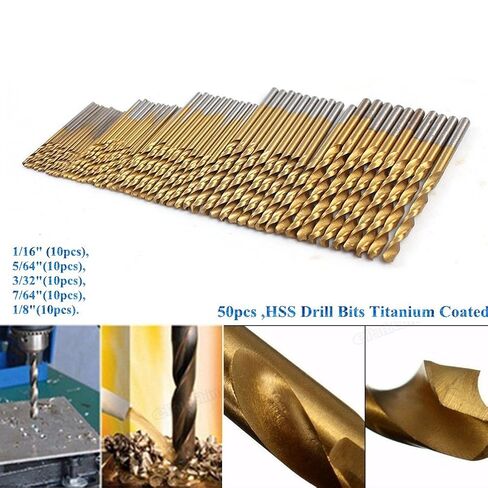 50PCS, 1/16", 5/64", 3/32", 7/64", 1/8", 10pcs for Each,Titanium Twist Drill Bits in Saudi Arabia