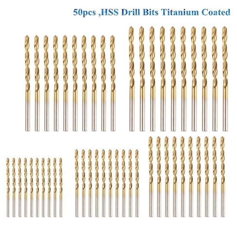 50PCS, 1/16", 5/64", 3/32", 7/64", 1/8", 10pcs for Each,Titanium Twist Drill Bits in Saudi Arabia