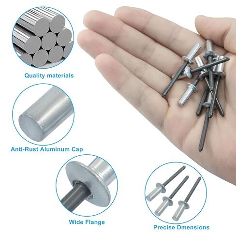 120Pcs 3/16" x3/8" Closed End Aluminum Blind Rivets with Steel Mandrel - Heavy Duty Pop Rivet, Corrosion Resistant Fasteners for Automotive, Marine & Industrial Applications(4.8 * 10mm) in Saudi Arabia