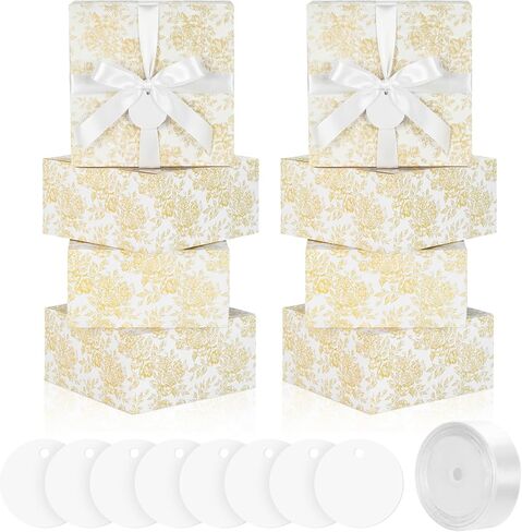 Faccito 8 pack صناديق الهدايا الزرقاء الأزرق 8 × 8 × 4 بوصة chinoiserie صناديق ورق زهرة زرقاء وبيضاء مع بطاقة ملصق الشريط لحفل الزفاف اقتراح الهدية الزفاف للاستحمام الطفل حفلة عيد ميلاد in Kuwait