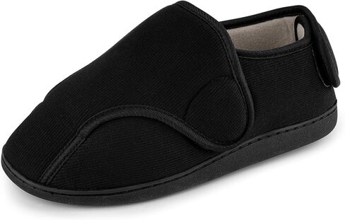 شباشب نسائية من الإسفنج الذكي لمرضى السكري مريحة ومسامية لالتهاب المفاصل وذمة منتفخة أحذية منزلية قابلة للتعديل واسعة جدًا للاستخدام الداخلي/الخارجي سهلة الارتداء باللون الأسود in Kuwait