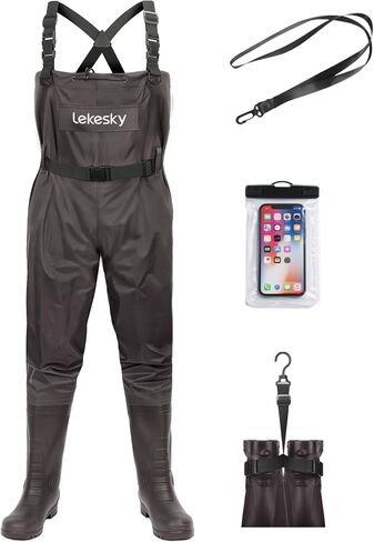 Lekesky Unisex Fishing Waders 2-Ply Nylon/PVC Chest Waders for Men, Waterproof Fishing Hunting Waders in Kuwait