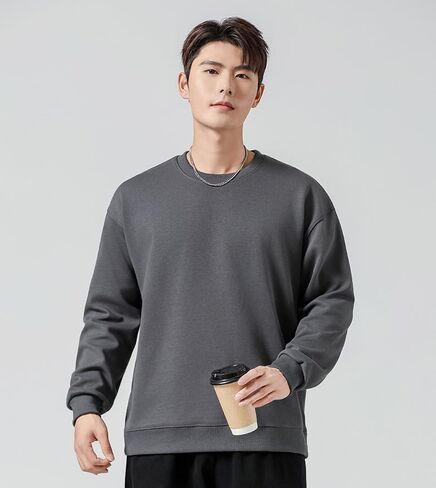 Men's Crew Neck Pullover Sweatshirt Relaxed Long Sleeve Casual Top Soft Breathable Fabric Ribbed Cuffs Hem Smooth Silhouette in Saudi Arabia