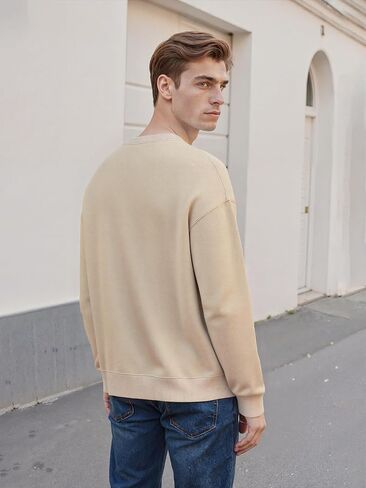 Men's Crew Neck Pullover Sweatshirt Relaxed Long Sleeve Casual Top Soft Breathable Fabric Ribbed Cuffs Hem Smooth Silhouette in Saudi Arabia