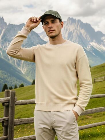 Men's Crew Neck Pullover Sweatshirt Relaxed Long Sleeve Casual Top Soft Breathable Fabric Ribbed Cuffs Hem Smooth Silhouette in Saudi Arabia