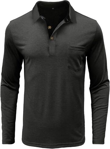 Men’s Button Polo Sweatshirt with Placket Smart Casual Business Top Long Sleeve Office Ready Fall Winter Layering Sweatshirt in Saudi Arabia