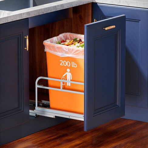 سلة مهملات مزدوجة السحب أسفل الخزانة، إطار فولاذي شديد التحمل مع شرائح إغلاق ناعمة، طقم سلة مهملات مزدوج تحت الحوض، خزانة صغيرة مقاس 16 بوصة عرض × 23 بوصة عمق (سلال المهملات غير متضمنة) in Kuwait