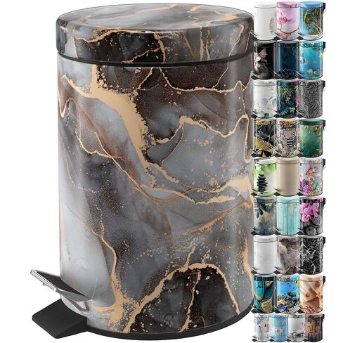 سلة مهملات الحمام الصغيرة مع غطاء من سانيلو [1.3 جالون] - سلة مهملات صغيرة بغطاء للقمامة - سلة معدنية صغيرة مع آلية إغلاق ناعمة - سلة مهملات ملحقات غرفة الاستحمام مع دلو داخلي (دولفين) in Kuwait