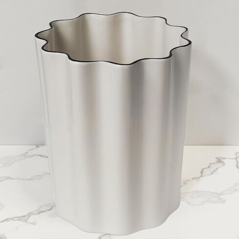 White and Gold Ceramic Fluted Small Bathroom Trash Can 2 Gal - Luxury Stone Trash Can-Heavy & Decorative Garbage Bin for Bathroom, Kitchen, Office, Bedroom & Living Room Corner (White and gold) in Kuwait