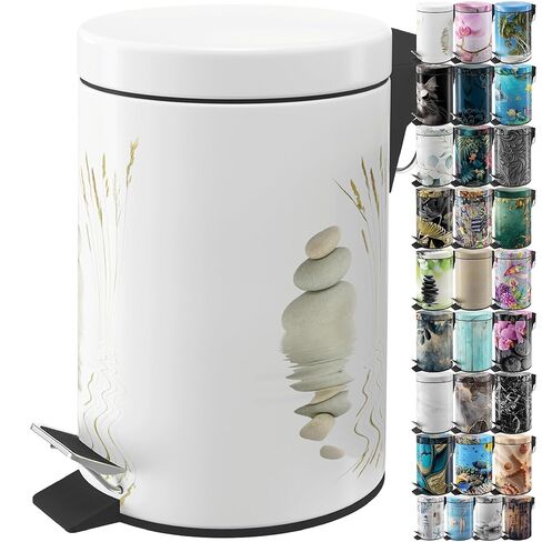 Sanilo Small Bathroom Trash Can with Lid [1.3 Gallon] - Lidded Tiny Trashcan for Garbage - Mini Metal Bin with Soft Closing Mechanism - Bath Room Accessoire Wastebin with Inner Bucket (Dolphin) in Saudi Arabia