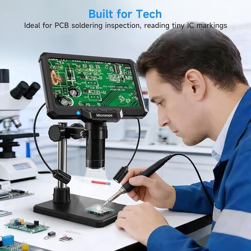 مجهر رقمي مائل للبالغين والأطفال، مجاهر مكبرة للعملات المعدنية مقاس 7 بوصات للعملات المعدنية الخاطئة PCB، والبق، وتعلم العلوم والتكنولوجيا والهندسة والرياضيات، وكاميرا مجاهر إلكترونية لحام in Kuwait