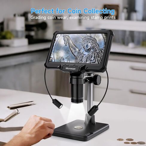 Leanking Digital Microscope for Adults Kids, 7inch Screen Coin Magnifier Microscopes for Error Coins PCB, Bugs, STEM Learning, Soldering Electronics Microscopes Camera in Saudi Arabia