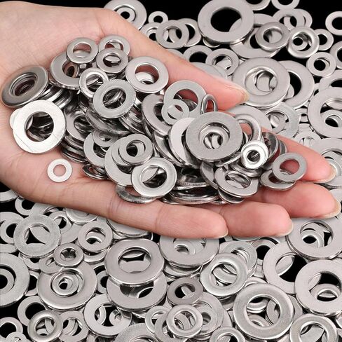 105Pcs/box 304 Stainless Steel Gasket Set Round Metal Fixed Washers Home Improvement Fastener Gasket Repair Accessories M3/M4/M5/M6/M8/M10 in Saudi Arabia