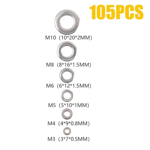 105Pcs/box 304 Stainless Steel Gasket Set Round Metal Fixed Washers Home Improvement Fastener Gasket Repair Accessories M3/M4/M5/M6/M8/M10 in Saudi Arabia