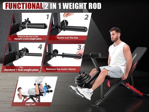 OPPSDECOR 1200LBS Workout Bench with Leg Extension/Leg Curl, Adjustable Weight Bench for Home Gym, Heavy Duty Workout Bench for Full Body Workouts, Incline/Flat Bench Press Set for Strength Training in Kuwait