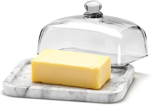 Marble Butter Dish with Lid, Elegant Large Capacity Butter Holder for Countertop & Refrigerator – Natural Cool Surface Keeps Butter in an Ideal Spreadable State – White Butter Container in Saudi Arabia