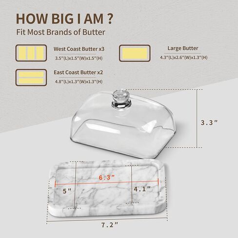 Marble Butter Dish with Lid, Elegant Large Capacity Butter Holder for Countertop & Refrigerator – Natural Cool Surface Keeps Butter in an Ideal Spreadable State – White Butter Container in Saudi Arabia
