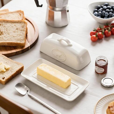 طبق زبدة البقرة، طبق زبدة السيراميك مع غطاء للمنضدة، صينية زبدة بيضاء مع مقبض، حاوية حامل زبدة مغطاة بالمزرعة لتخزين زبدة الساحل الشرقي الغربي in Kuwait