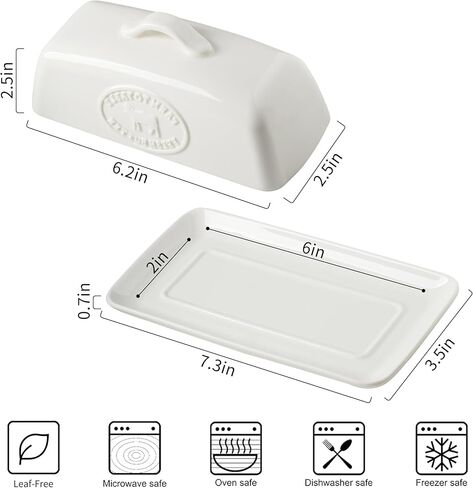 طبق زبدة البقرة، طبق زبدة السيراميك مع غطاء للمنضدة، صينية زبدة بيضاء مع مقبض، حاوية حامل زبدة مغطاة بالمزرعة لتخزين زبدة الساحل الشرقي الغربي in Kuwait