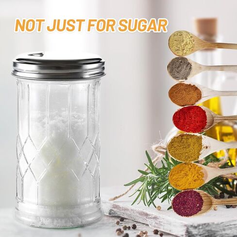 موزع سكر زجاجي سعة 12 أونصة، غطاء علوي من الفولاذ المقاوم للصدأ لسهولة الصب، أداة سكب السكر للسكر والسكر البودرة والبارميزان والقرفة والتوابل in Kuwait