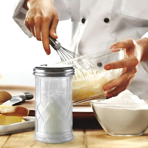 موزع سكر زجاجي سعة 12 أونصة، غطاء علوي من الفولاذ المقاوم للصدأ لسهولة الصب، أداة سكب السكر للسكر والسكر البودرة والبارميزان والقرفة والتوابل in Kuwait