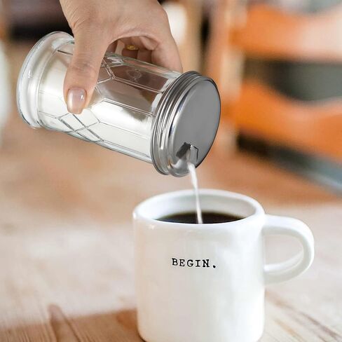 موزع سكر زجاجي سعة 12 أونصة، غطاء علوي من الفولاذ المقاوم للصدأ لسهولة الصب، أداة سكب السكر للسكر والسكر البودرة والبارميزان والقرفة والتوابل in Kuwait