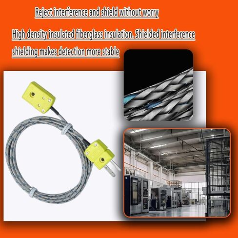 متوافق مع معظم المزدوجات الحرارية من النوع K كابل تمديد مزدوج حراري من النوع K مقاس 78 بوصة مناسب لمسجلي البيانات والأدوات كسلك مرن بدرجة حرارة عالية in Kuwait