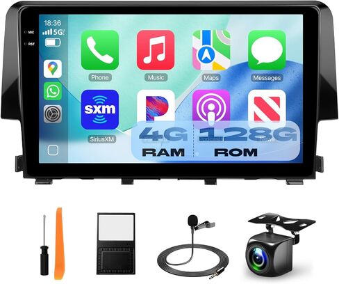 Stereo Carplay Car Stereo لـ Honda Civic 2016-2020 مع شاشة تعمل باللمس بحجم 9 بوصات ، [Qualcomm 8-Core 4+64GB] Upriding Android 13 Car Radio Android Auto BT5.1/DSP/HI-RES Audio/WiFi/SWC/GPS/OTA+Backup Cam Cam in Kuwait