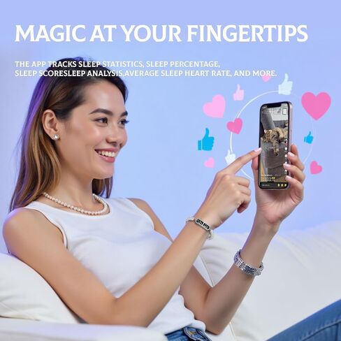 سوار الأحجار الكريمة الذكي - يدعم أوضاع رياضية متعددة، ومراقبة معدل ضربات القلب، وتتبع النوم، وتيك توك المنشط بالإيماءات، وبطارية تدوم 5 أيام، وسوار ذكي (أسود) in Kuwait