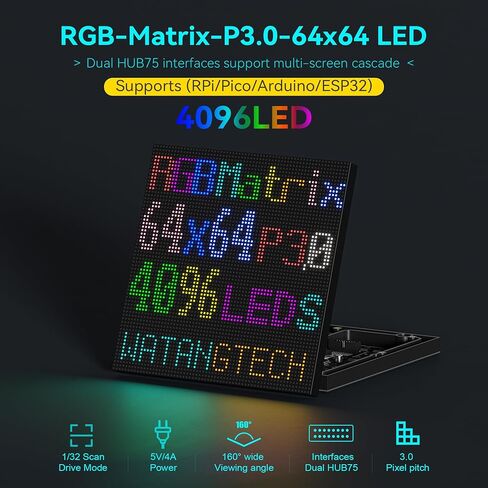 لوحة مصفوفة LED RGB مقاس 64x64 P3.0 - شاشة LED كاملة الألوان 4096، واجهة HUB75 لـ Raspberry Pi/Arduino Mega/Pico in Kuwait