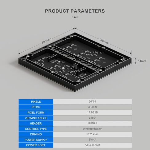 لوحة مصفوفة LED RGB مقاس 64x64 P3.0 - شاشة LED كاملة الألوان 4096، واجهة HUB75 لـ Raspberry Pi/Arduino Mega/Pico in Kuwait