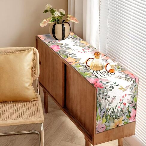 الكتان الألوان المائية الزهور الربيع الجدول عداء 13x72 بوصة، الأزهار الموسمية عطلة المطبخ غرفة الطعام منضدية العدائين للمنزل داخلي رف حزب مزرعة الديكور in Kuwait