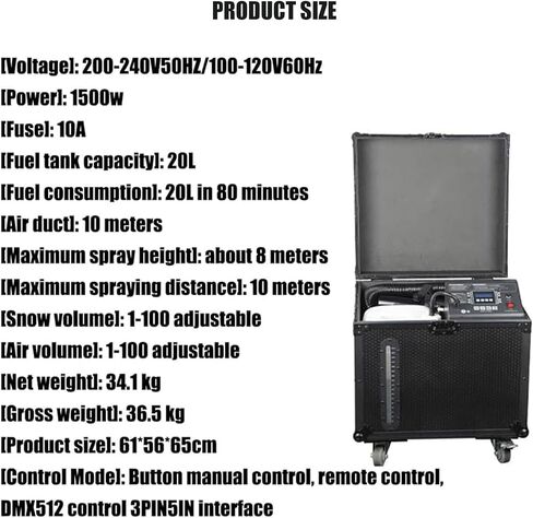 Snowfall Machine 1500 Moving Head Snow Making Machine, LCD, Remote, DMX512 Control, Snow Effect Spraying Machine in Saudi Arabia