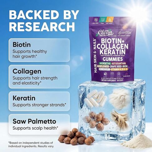 صمغ نمو الشعر من جروفانا للنساء، بيوتين، كولاجين، كيراتين، بالميتو، ذيل الحصان، أستازانتين، حديد، زنك، حمض البانتوثنيك، فيتامين A D E، بذور اليقطين، مكمل Ahiflower MSM من Clean Nutra، 90 قطعة in Saudi Arabia