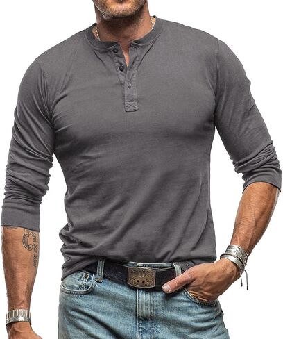 Men’s Henley Long Sleeve Sweatshirt 3 Button Placket Knit Top Casual Thermal Base Layer for Everyday Wear in Saudi Arabia