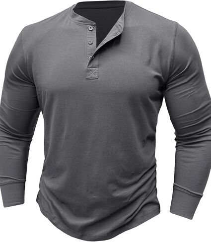 Men’s Henley Long Sleeve Sweatshirt 3 Button Placket Knit Top Casual Thermal Base Layer for Everyday Wear in Saudi Arabia