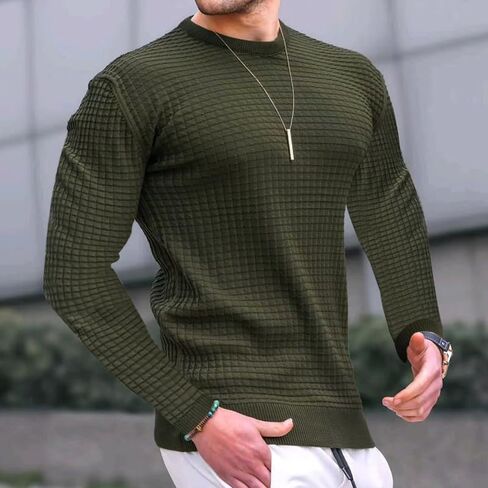 Men's Waffle Check Textured Crew Neck Long Sleeve Sweatshirt Perfect for Casual Wear and Everyday Comfort in Saudi Arabia