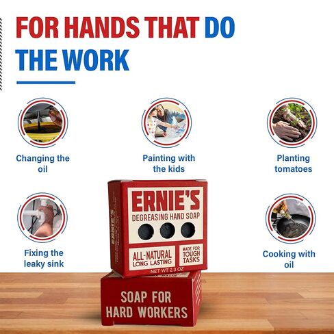 Ernie's Soap Heavy Duty Hand Soap Bar for Mechanics, Gardeners & DIYers – Natural Grease Removing Mechanic Soap with Sand & Activated Charcoal – Cold Processed, Long-Lasting – 1 Bar in Saudi Arabia