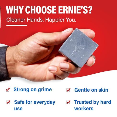 Ernie's Soap Heavy Duty Hand Soap Bar for Mechanics, Gardeners & DIYers – Natural Grease Removing Mechanic Soap with Sand & Activated Charcoal – Cold Processed, Long-Lasting – 1 Bar in Saudi Arabia