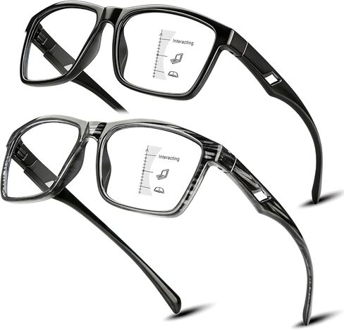 SKYOAK 2 Pack Ultralight Progressive Multifocus Reading Glasses for Men, Executive TR90 Blue Light Blocking Computer Readers Spring Hinge, Near-Mid Vision Multifocal Eyeglasses UV400 Protection, +2.5 in Kuwait